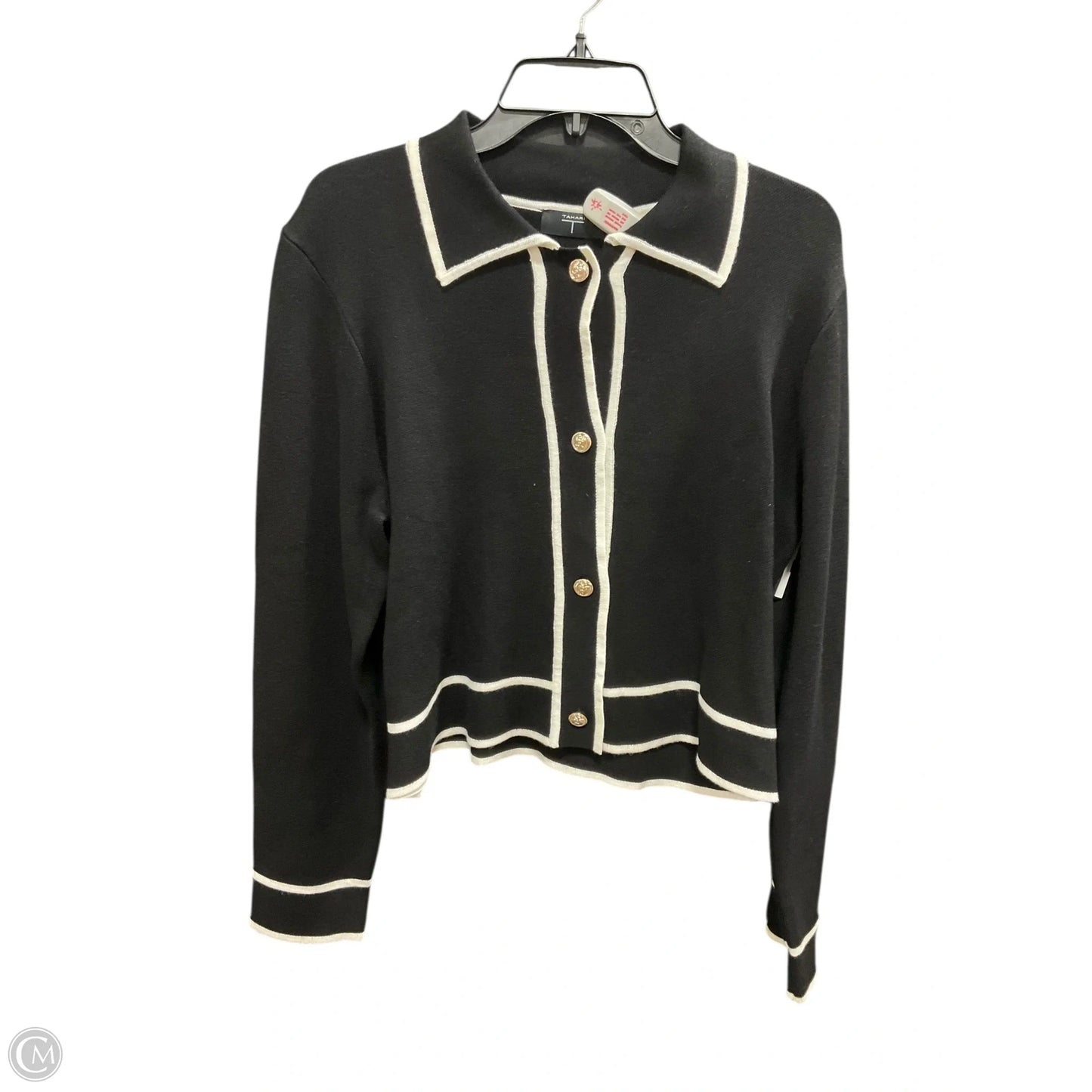 Sweater Cardigan By Tahari In Black & White, Size: Xl