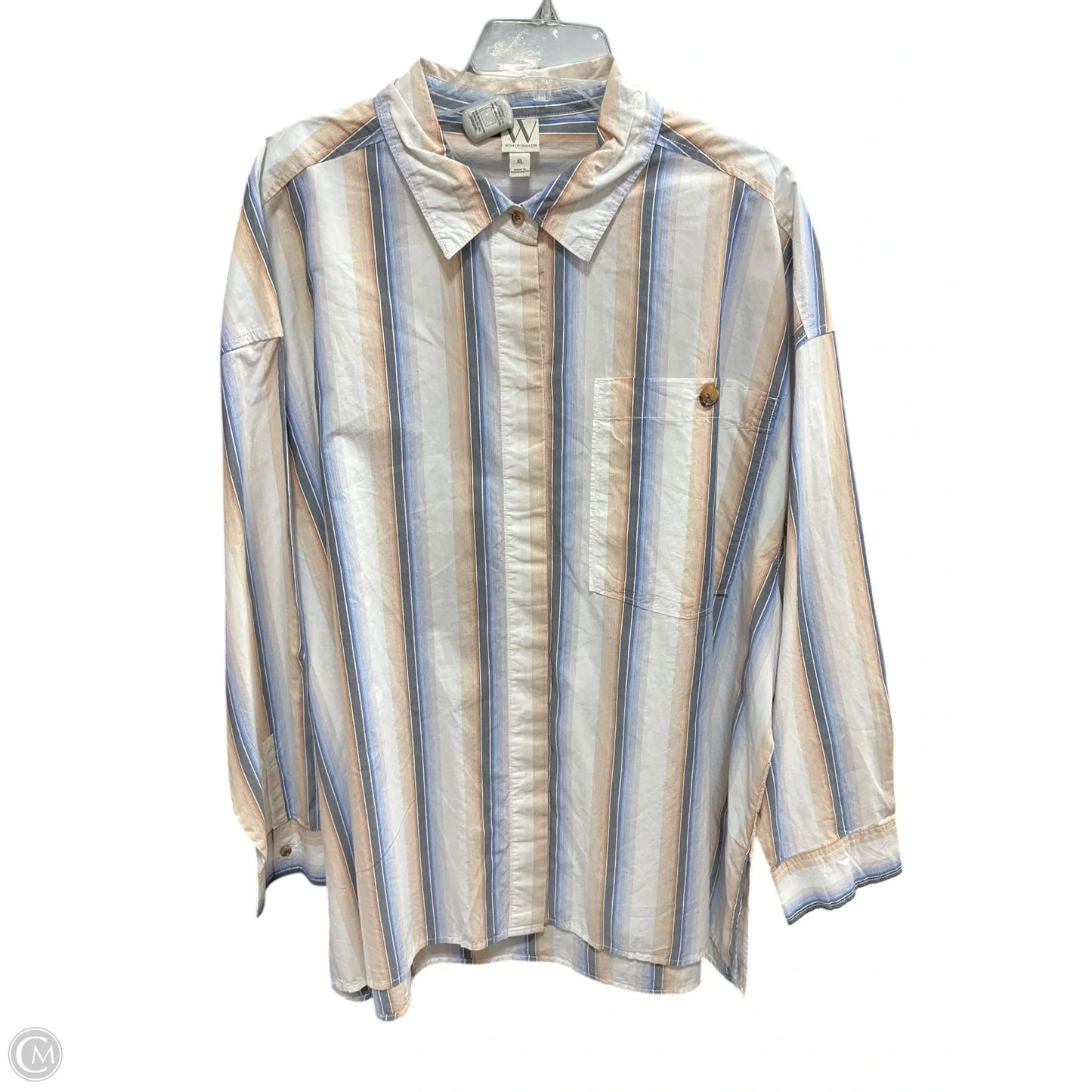 Blouse Long Sleeve By Worthington In Blue & Tan, Size: Xl