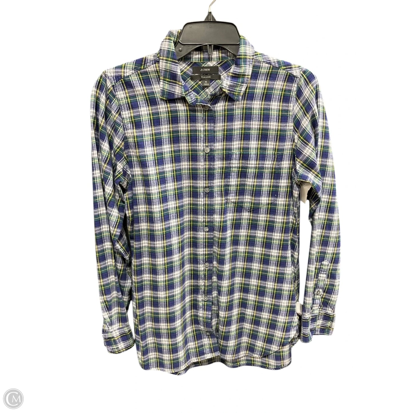 Blouse Long Sleeve By J. Crew In Blue & Yellow, Size: S