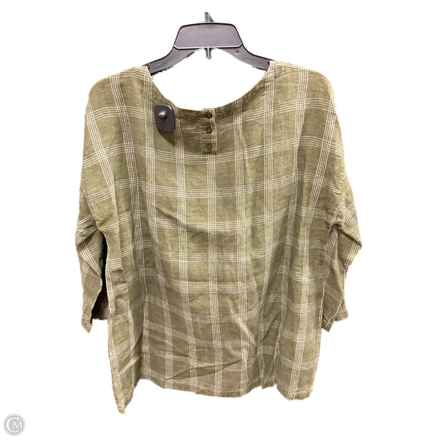 Top 3/4 Sleeve By Eileen Fisher In Green & White, Size: S