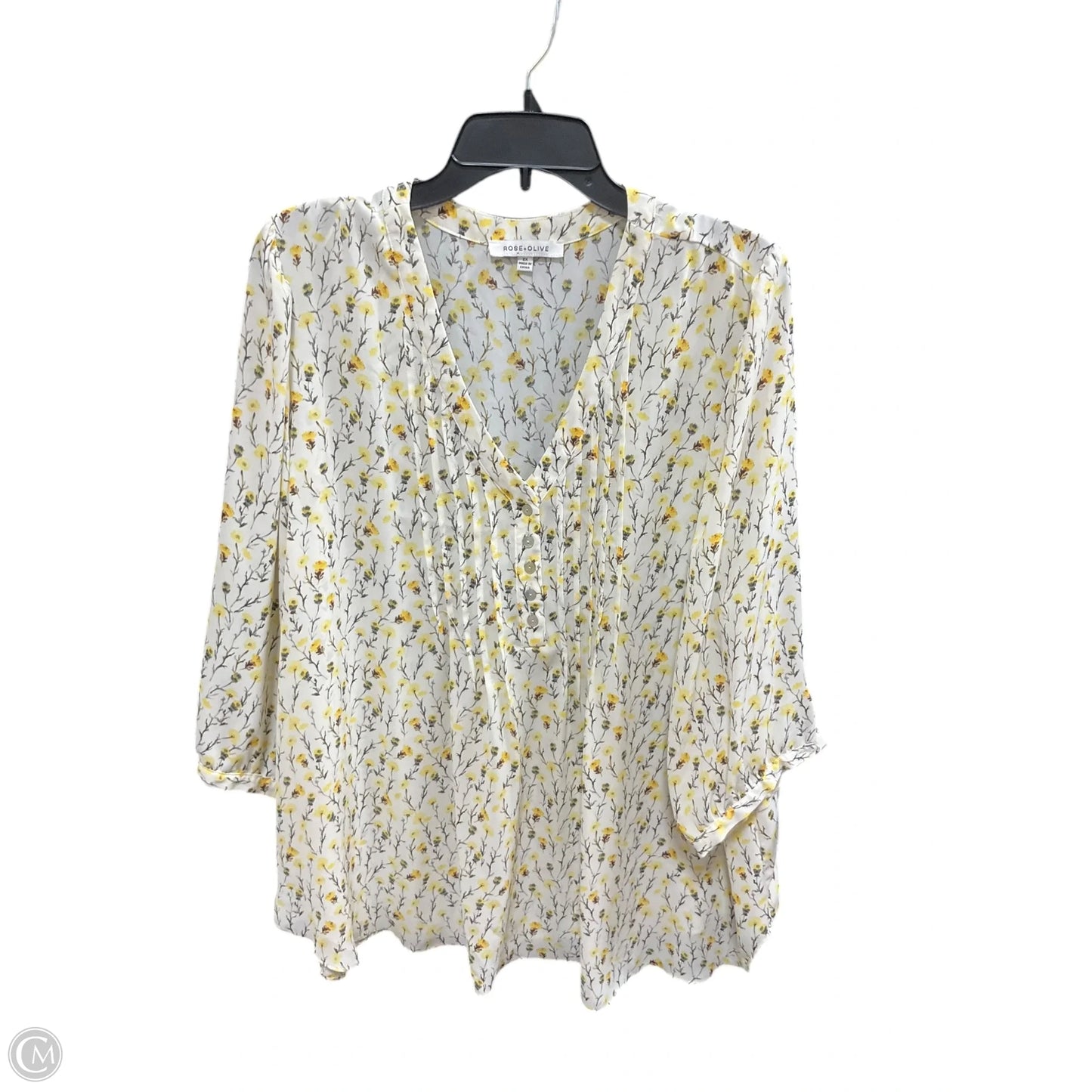 Top 3/4 Sleeve By Rose And Olive In White & Yellow, Size: 2x