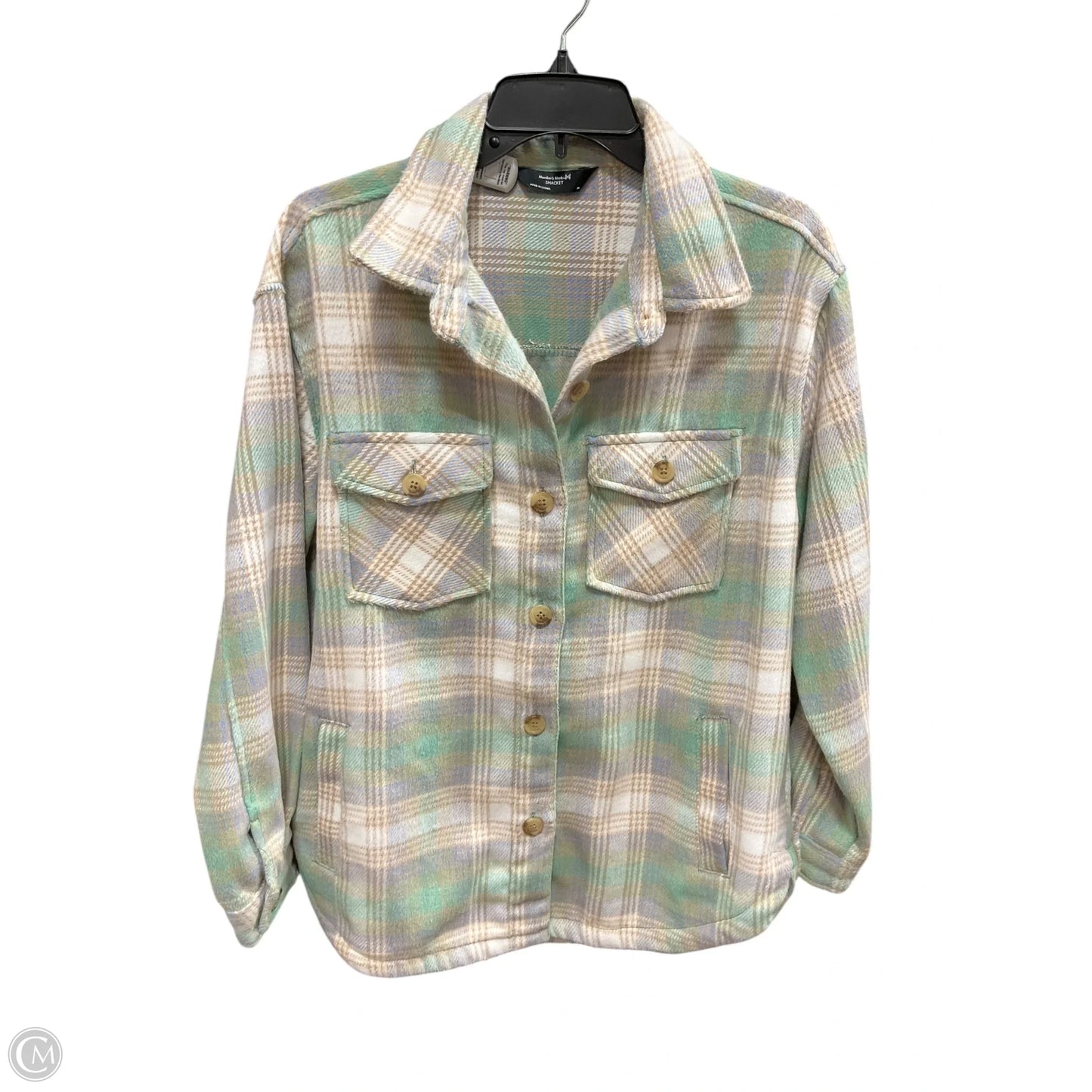Jacket Shirt By Members Mark In Green & Tan, Size: M