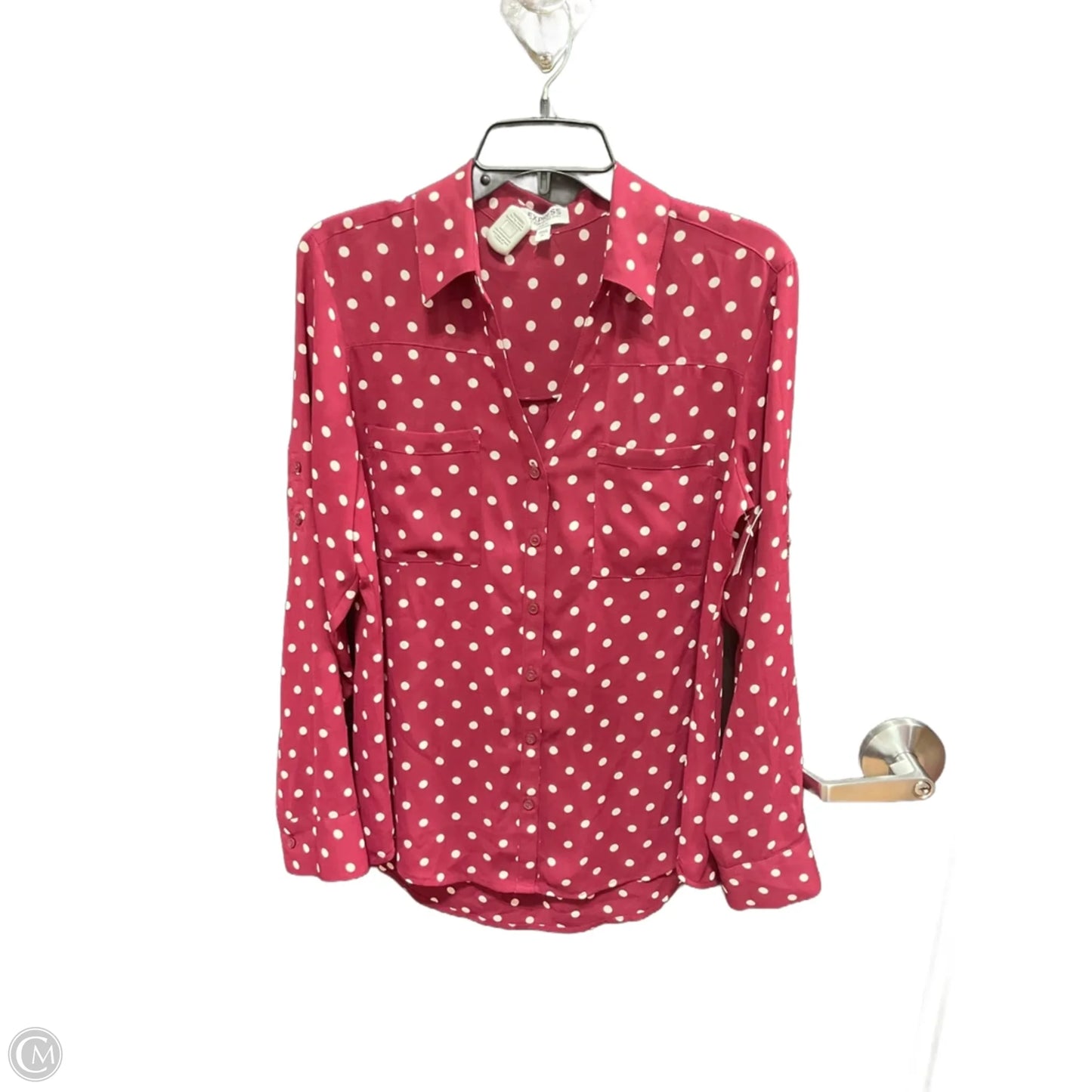 Blouse Long Sleeve By Express In Polkadot Pattern, Size: L