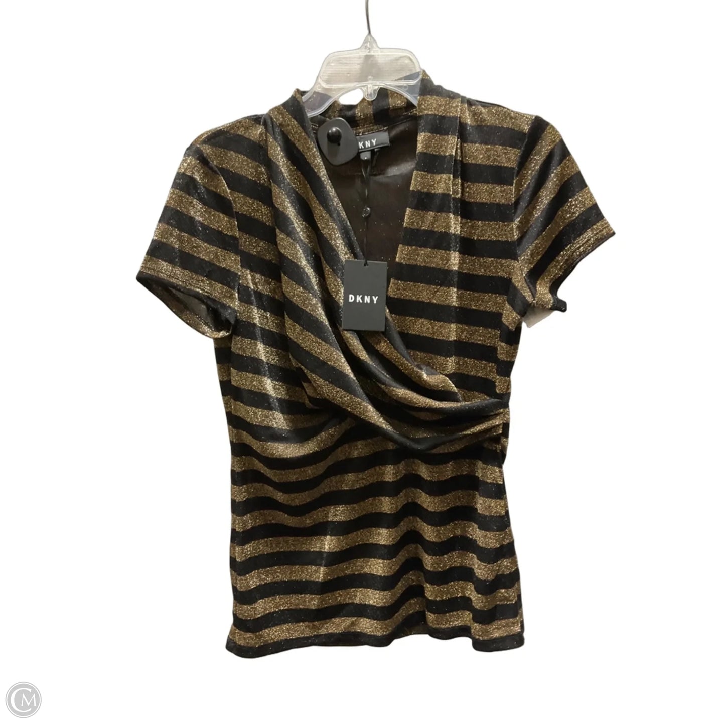 Top Short Sleeve By Dkny In Black & Gold, Size: M