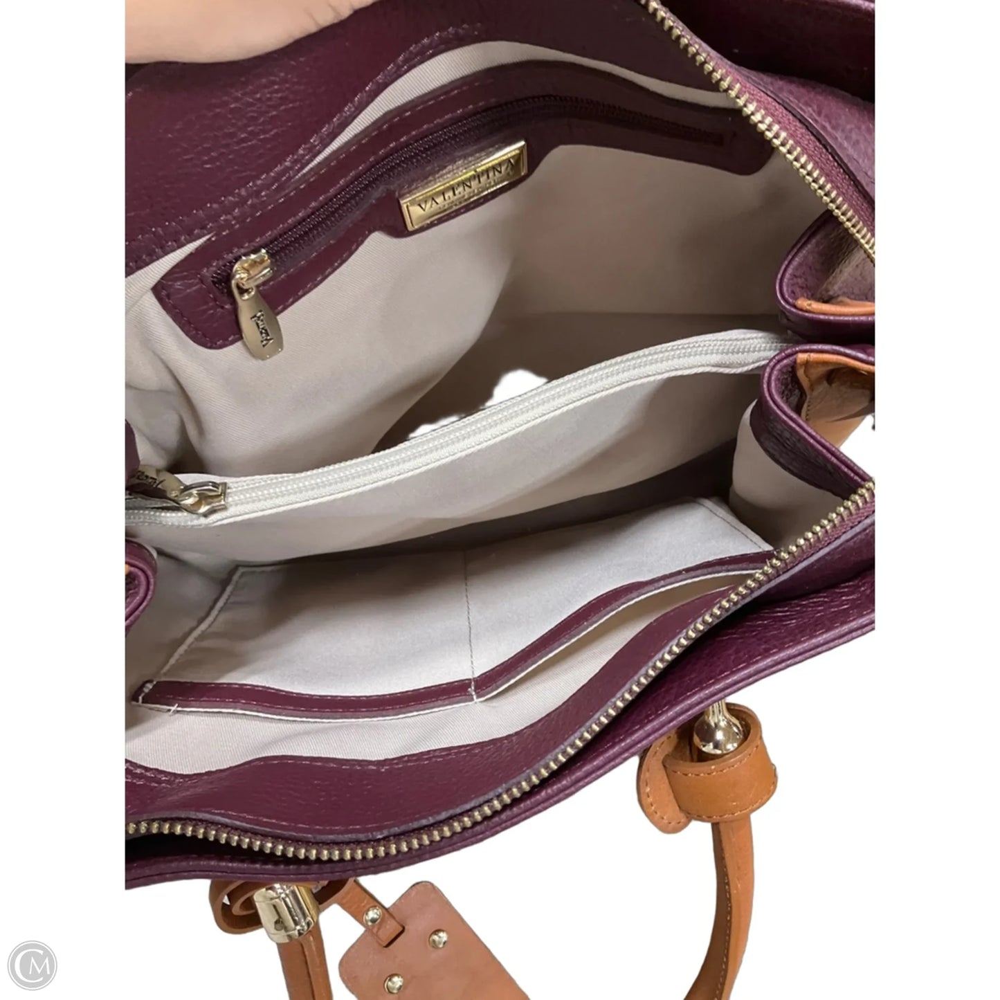 Handbag Leather By Valentina, Size: Medium