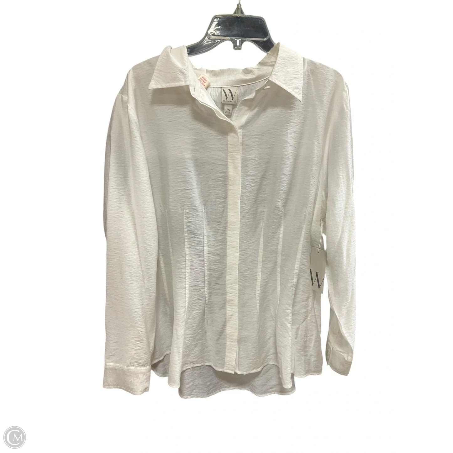 Blouse Long Sleeve By Worthington In White, Size: Xxl