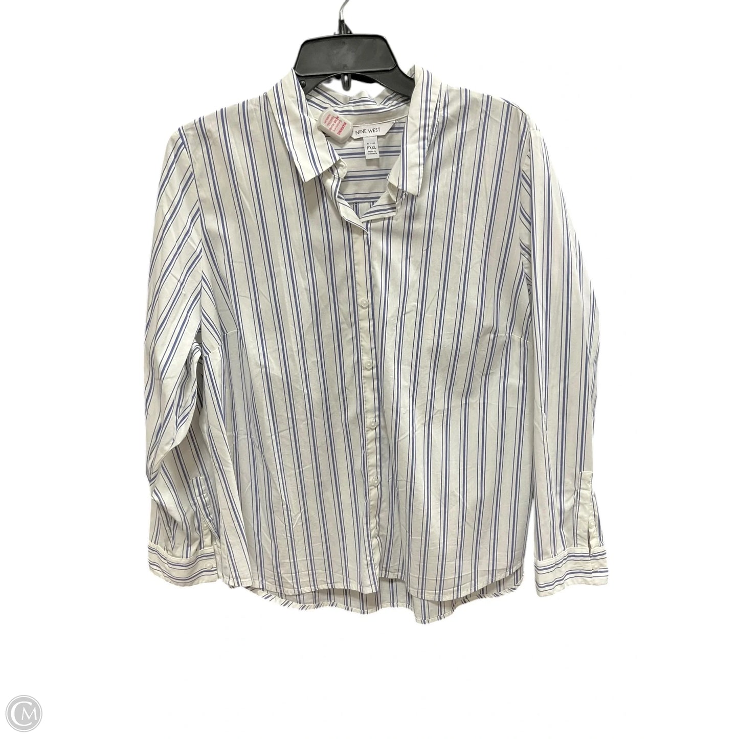 Blouse Long Sleeve By Nine West In Striped Pattern, Size: Xxl