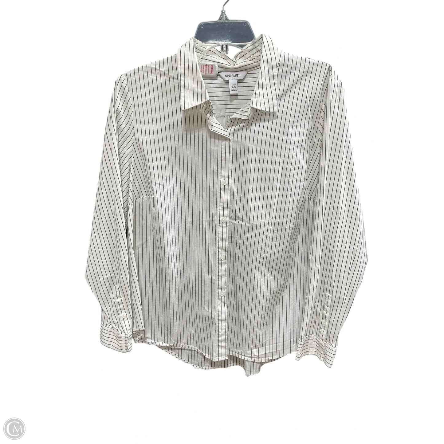 Blouse Long Sleeve By Nine West In Striped Pattern, Size: Xxl