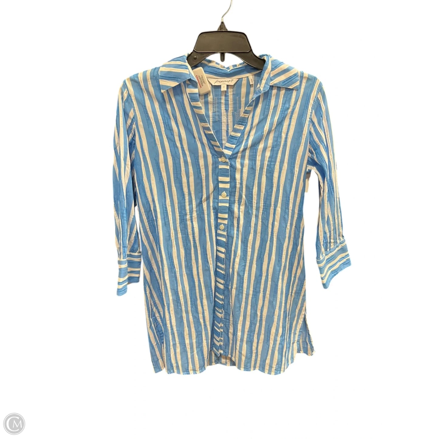 Blouse Long Sleeve By Foxcroft In Blue, Size: 4