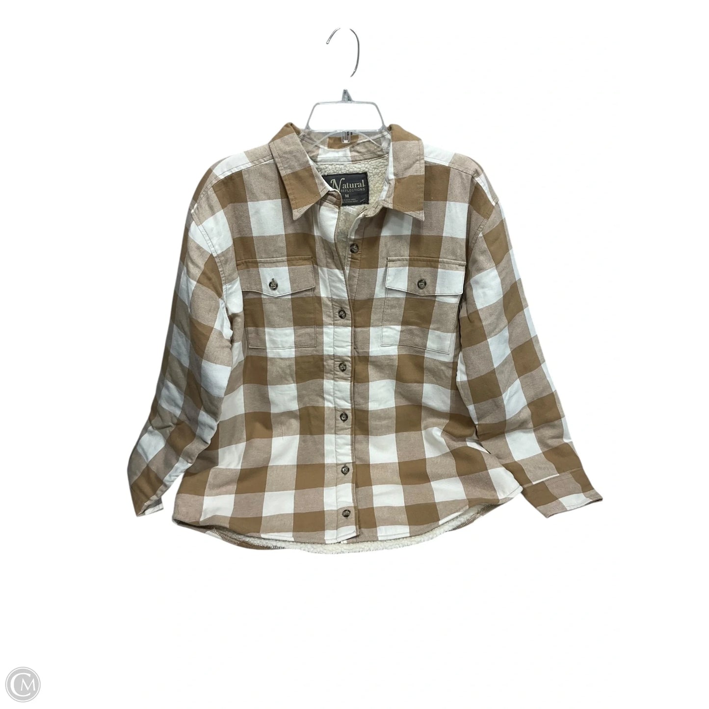 Jacket Puffer & Quilted By Natural Reflections In Tan & White, Size: M
