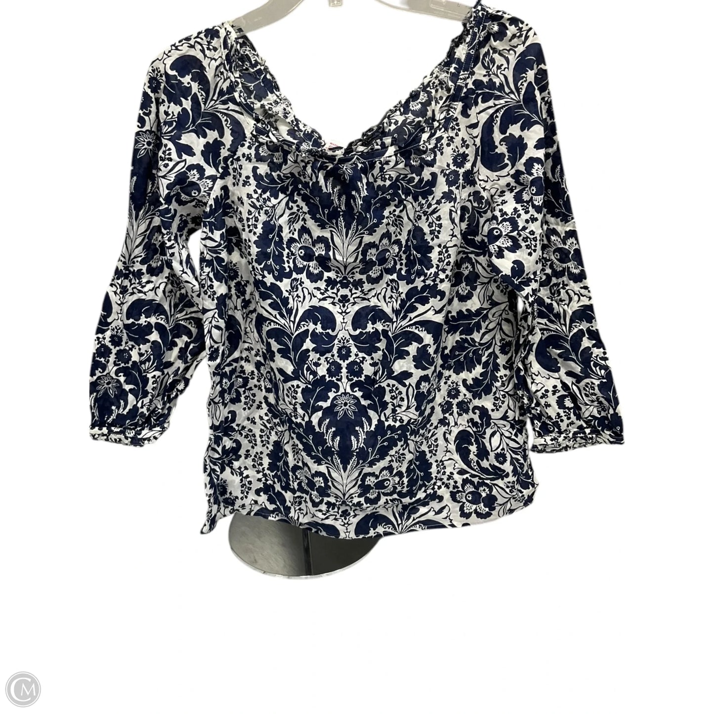 Top 3/4 Sleeve By Talbots In Blue & Cream, Size: S