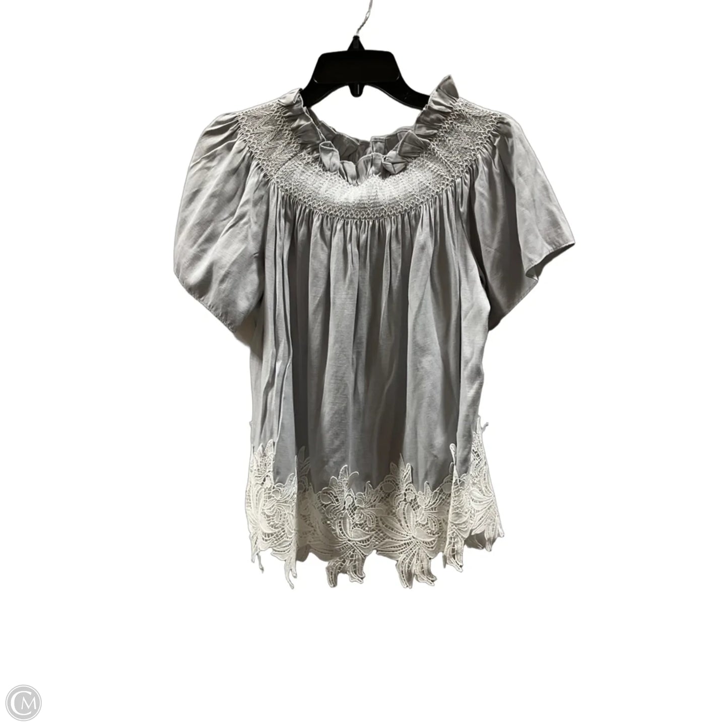 Top Short Sleeve By Tahari In Grey & White, Size: S