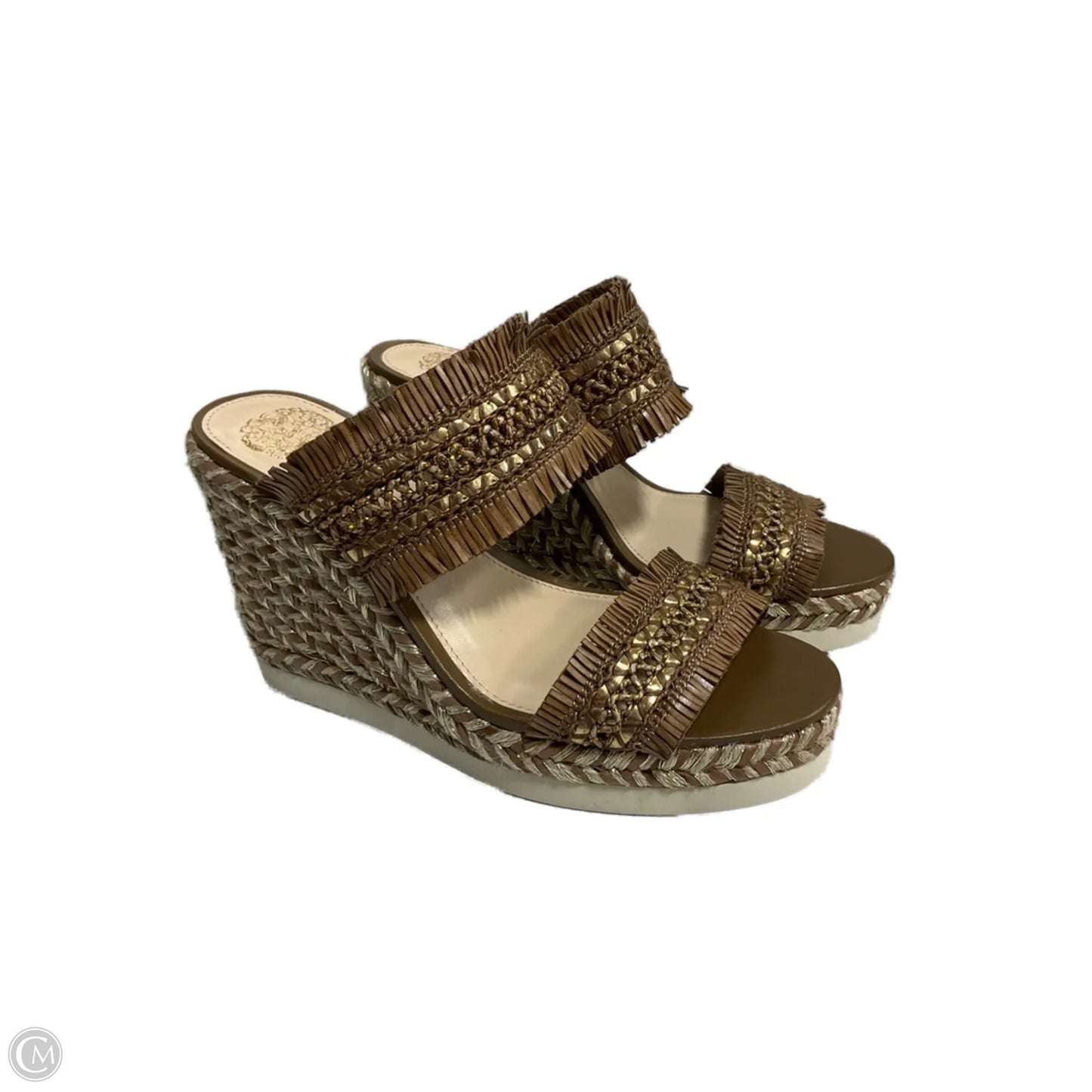 Sandals Heels Wedge By Vince Camuto In Brown & Gold, Size: 7.5