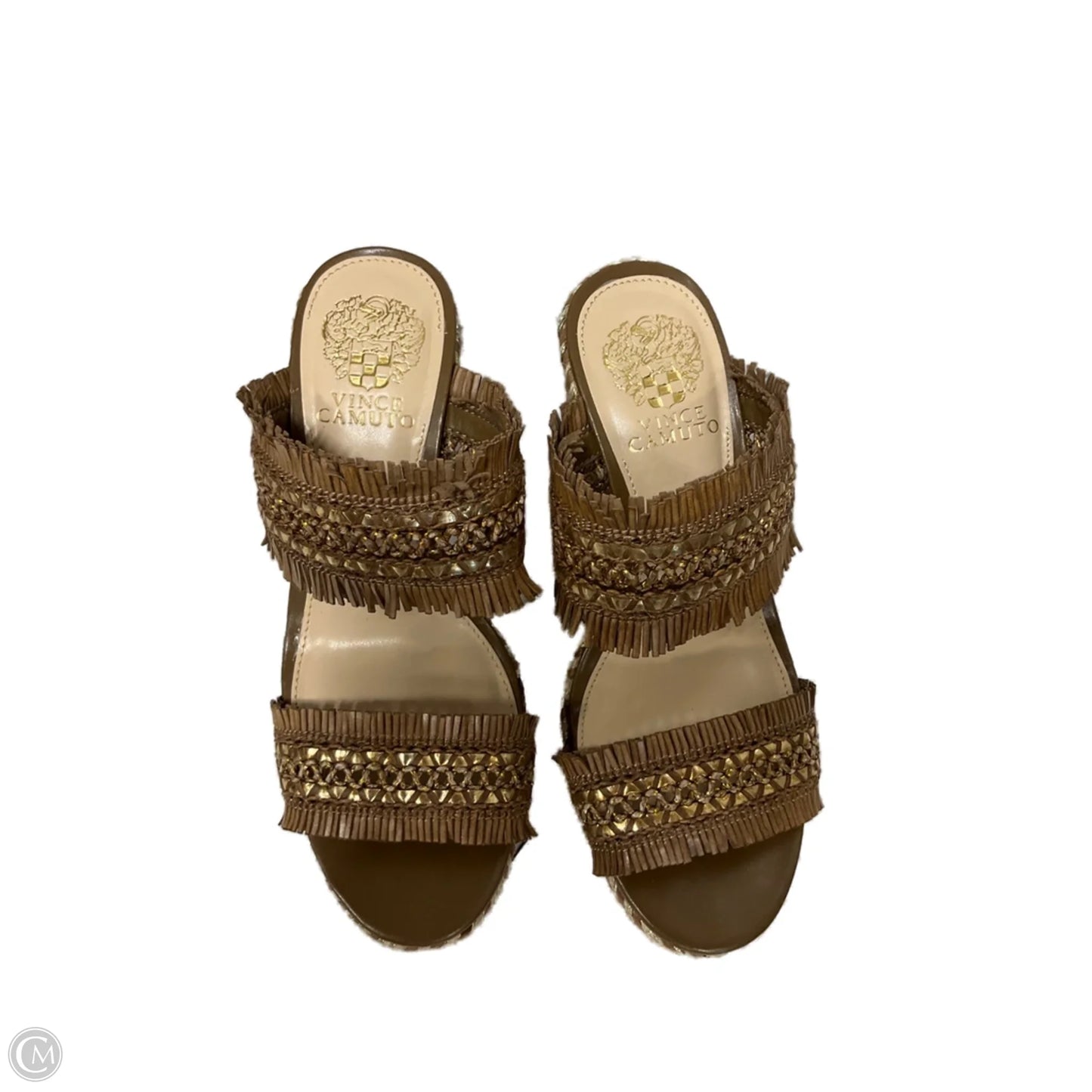 Sandals Heels Wedge By Vince Camuto In Brown & Gold, Size: 7.5