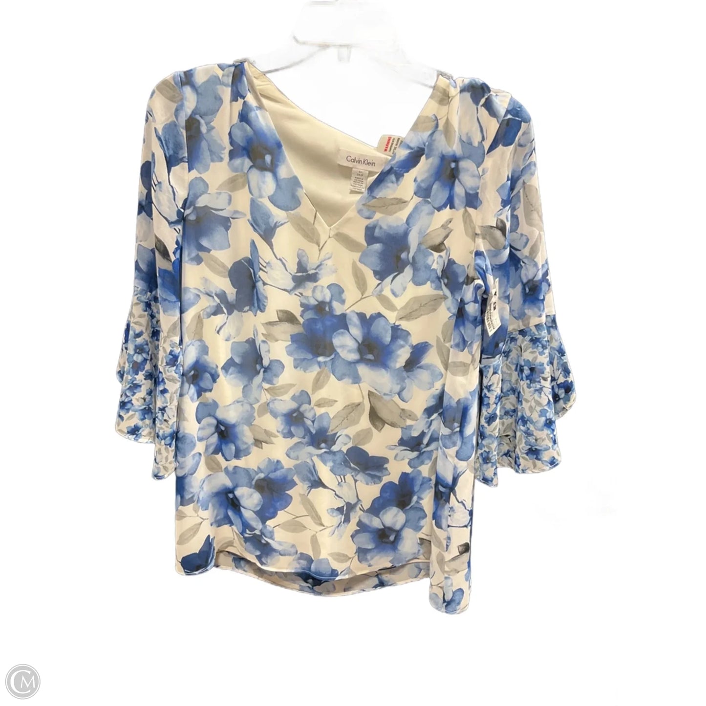 Top 2pc 3/4 Sleeve By Calvin Klein In Blue & White, Size: S