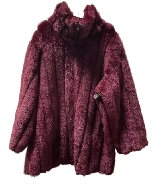 Coat Faux Fur & Sherpa By Roamans In Maroon, Size: 1x
