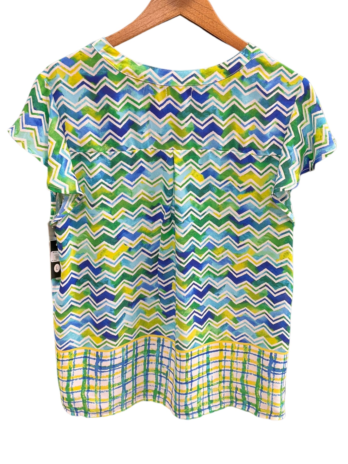 Blue & Green Top Short Sleeve Basic Tacera, Size L