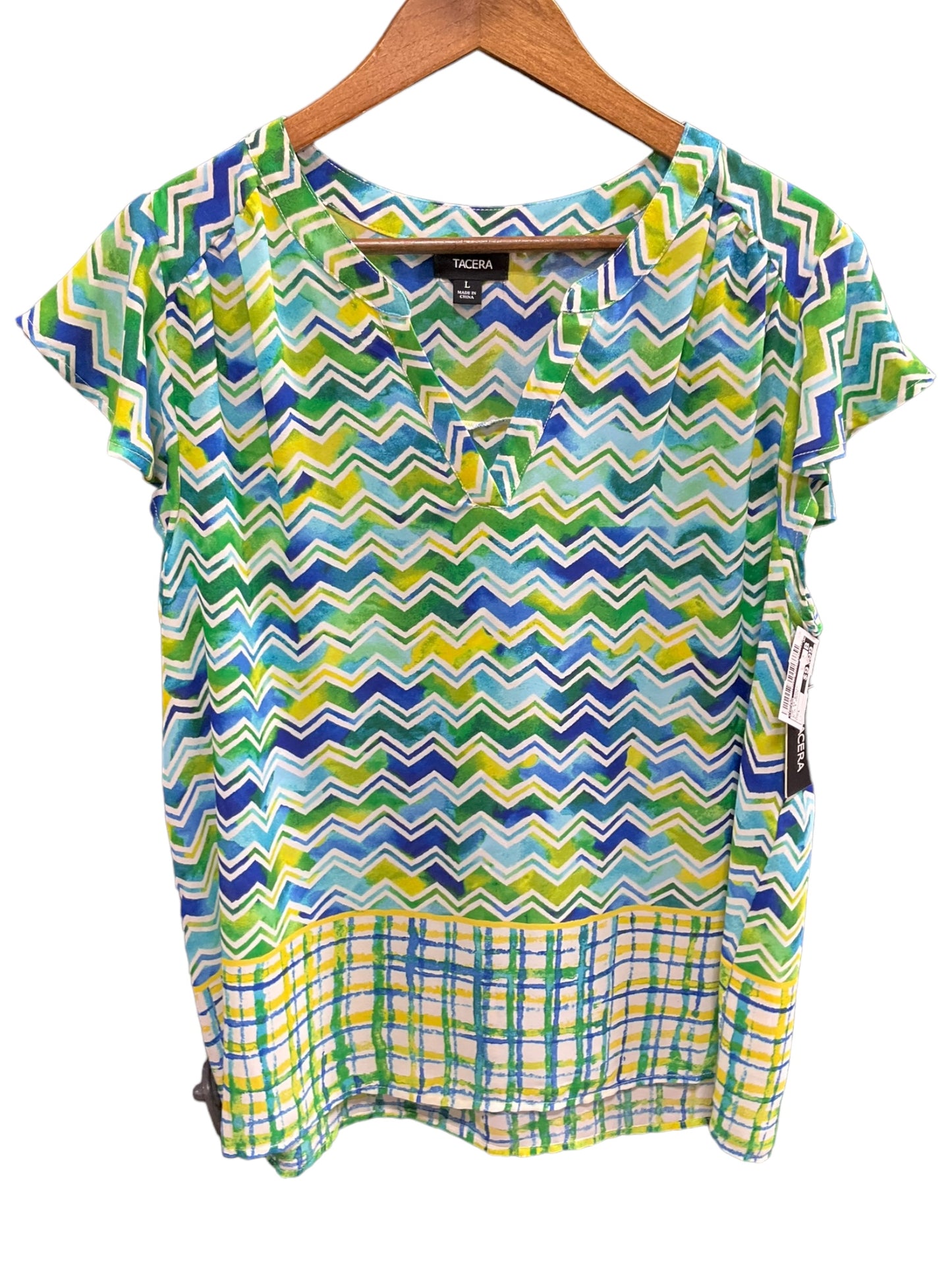 Blue & Green Top Short Sleeve Basic Tacera, Size L