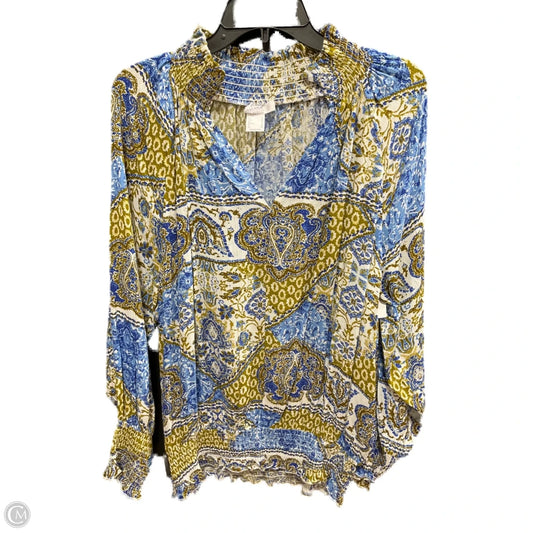 Top Long Sleeve By Lascana In Blue & White, Size: Onesize