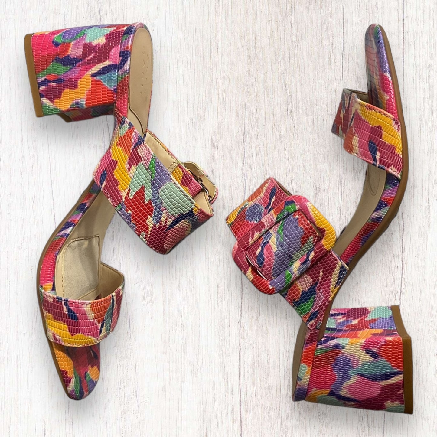 Multi-colored Sandals Heels Block Alex Marie, Size 7.5