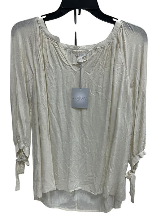 Top 3/4 Sleeve Basic By A Glow In Beige, Size: Xs