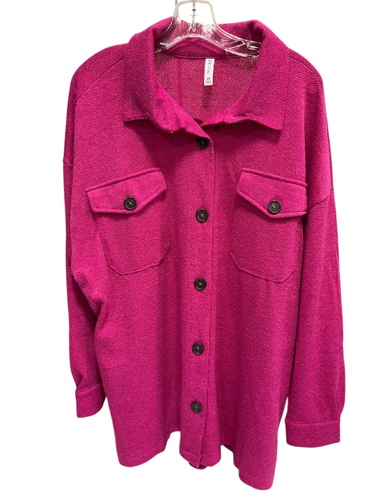 Jacket Shirt By Zenana Outfitters In Pink, Size: 1x