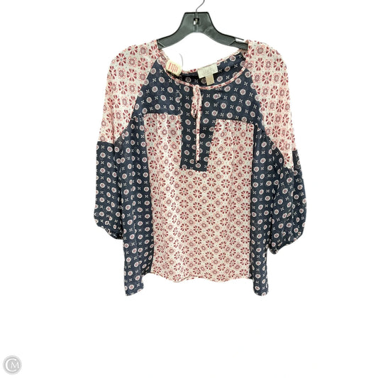Top 3/4 Sleeve By Loft In Blue & Pink, Size: M
