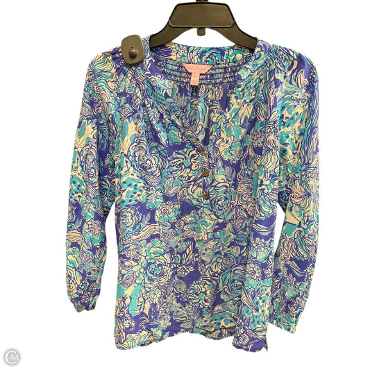 Top Long Sleeve Designer By Lilly Pulitzer In Blue & White, Size: Xs