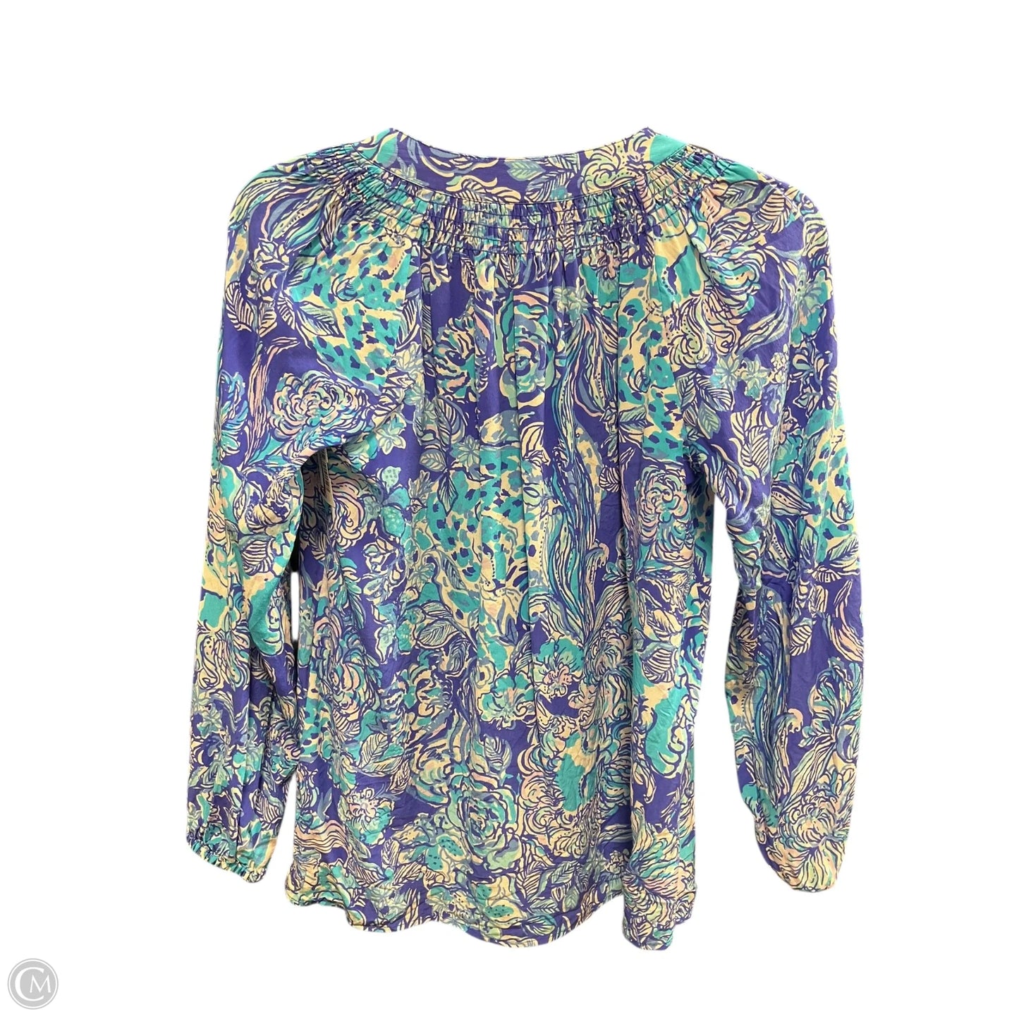 Top Long Sleeve Designer By Lilly Pulitzer In Blue & White, Size: Xs