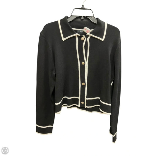 Sweater Cardigan By Tahari In Black & White, Size: Xl