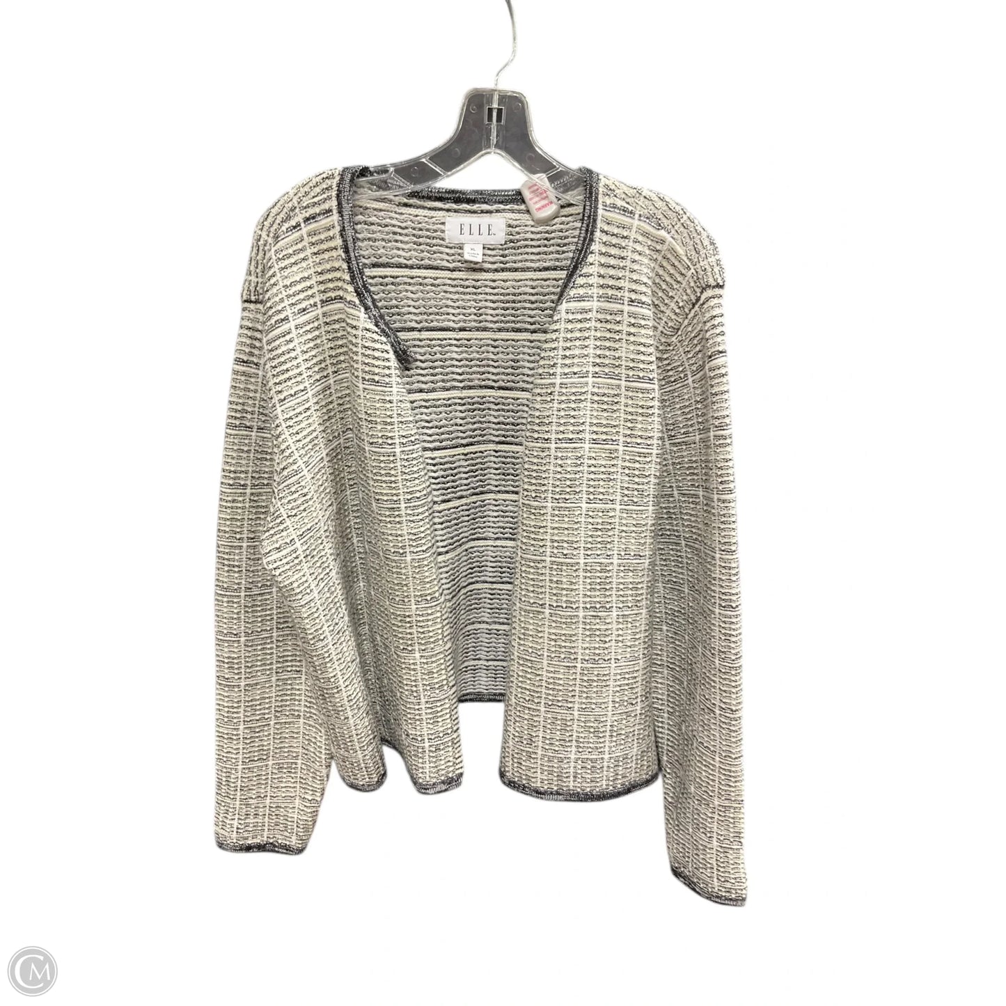 Sweater Cardigan By Elle In Black & White, Size: Xl