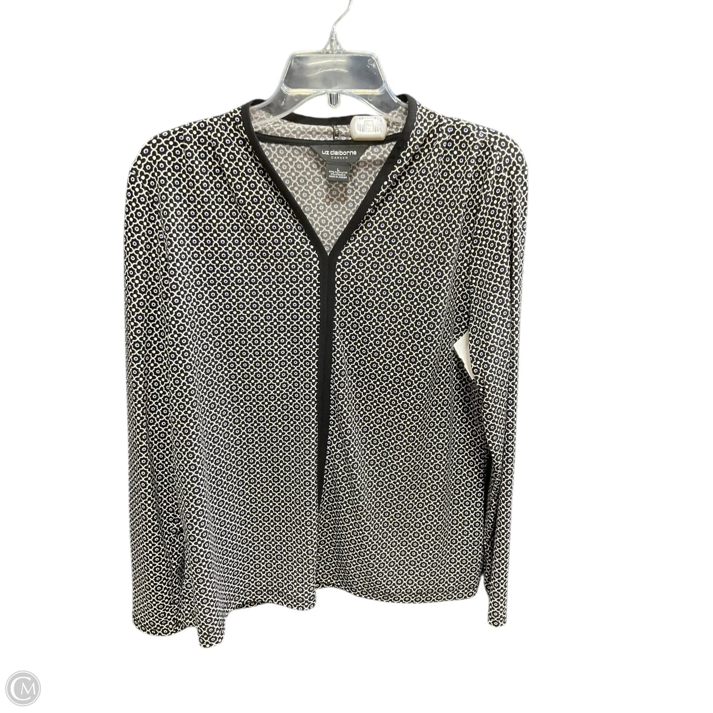 Top Long Sleeve Basic By Liz Claiborne In Black & White, Size: L