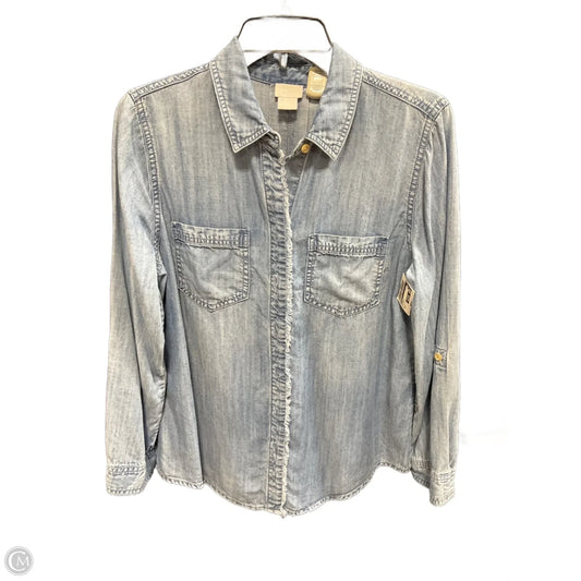 Blouse Long Sleeve By Chicos In Blue Denim, Size: M