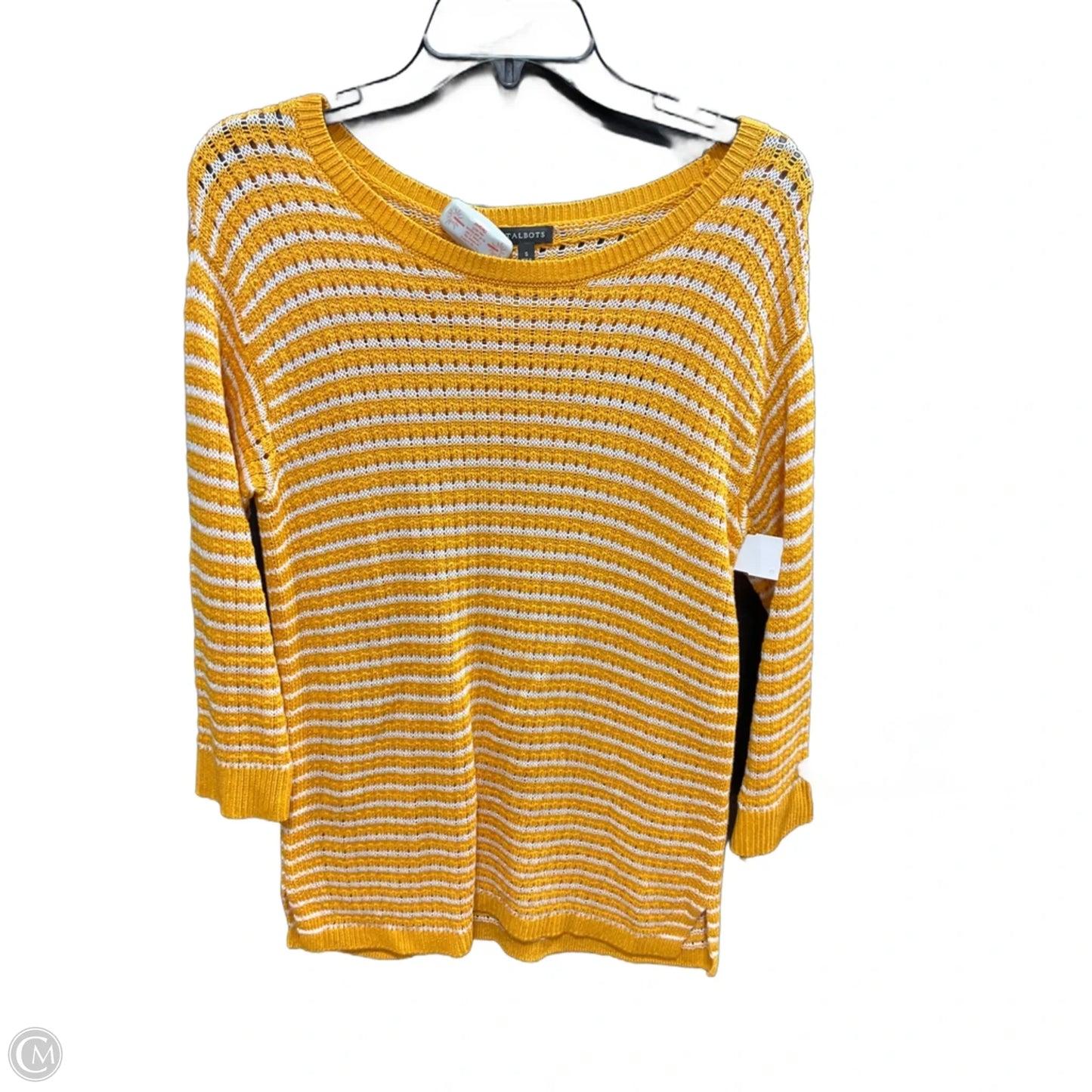 Top Long Sleeve Basic By Talbots In White & Yellow, Size: S