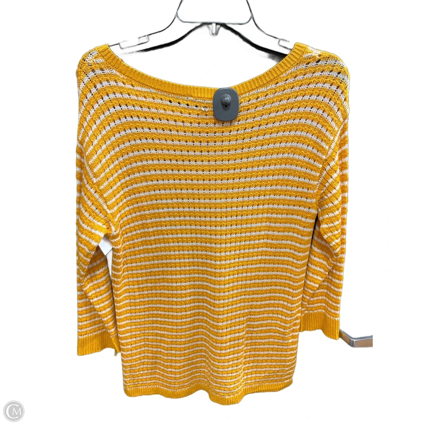 Top Long Sleeve Basic By Talbots In White & Yellow, Size: S