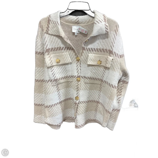 Sweater Cardigan By Pink Rose In Tan & White, Size: Xl