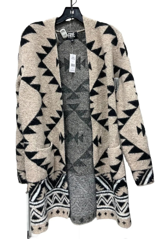 Sweater Cardigan By Frye In Black & Tan, Size: M