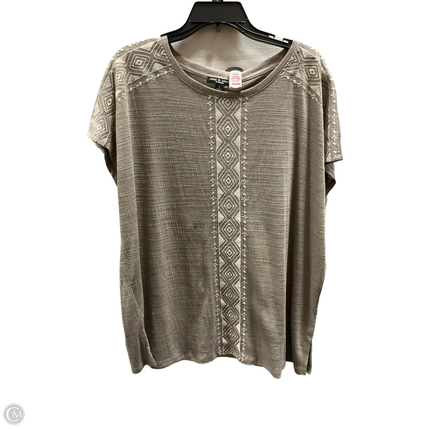 Top Short Sleeve Basic By Cable And Gauge In Taupe, Size: 1x