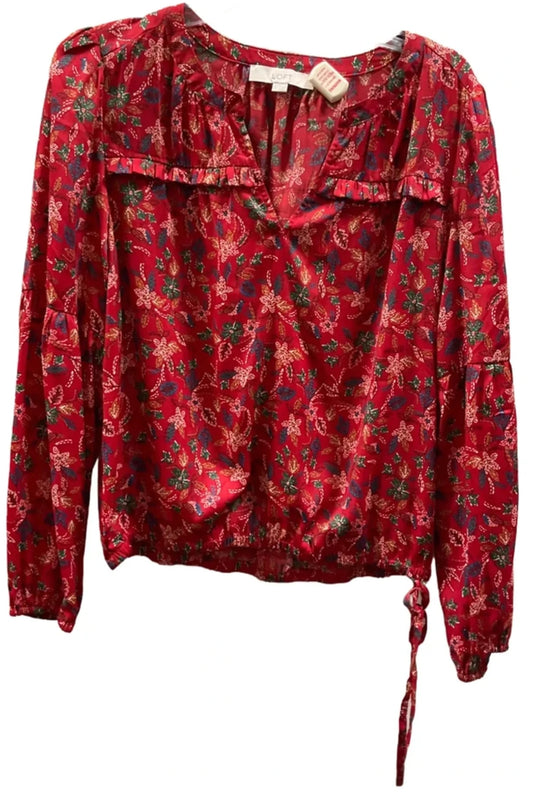 Top Long Sleeve Basic By Loft In Red, Size: M