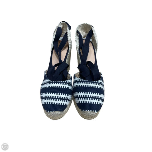 Shoes Heels Wedge By Cmc In Blue & Cream, Size: 8.5