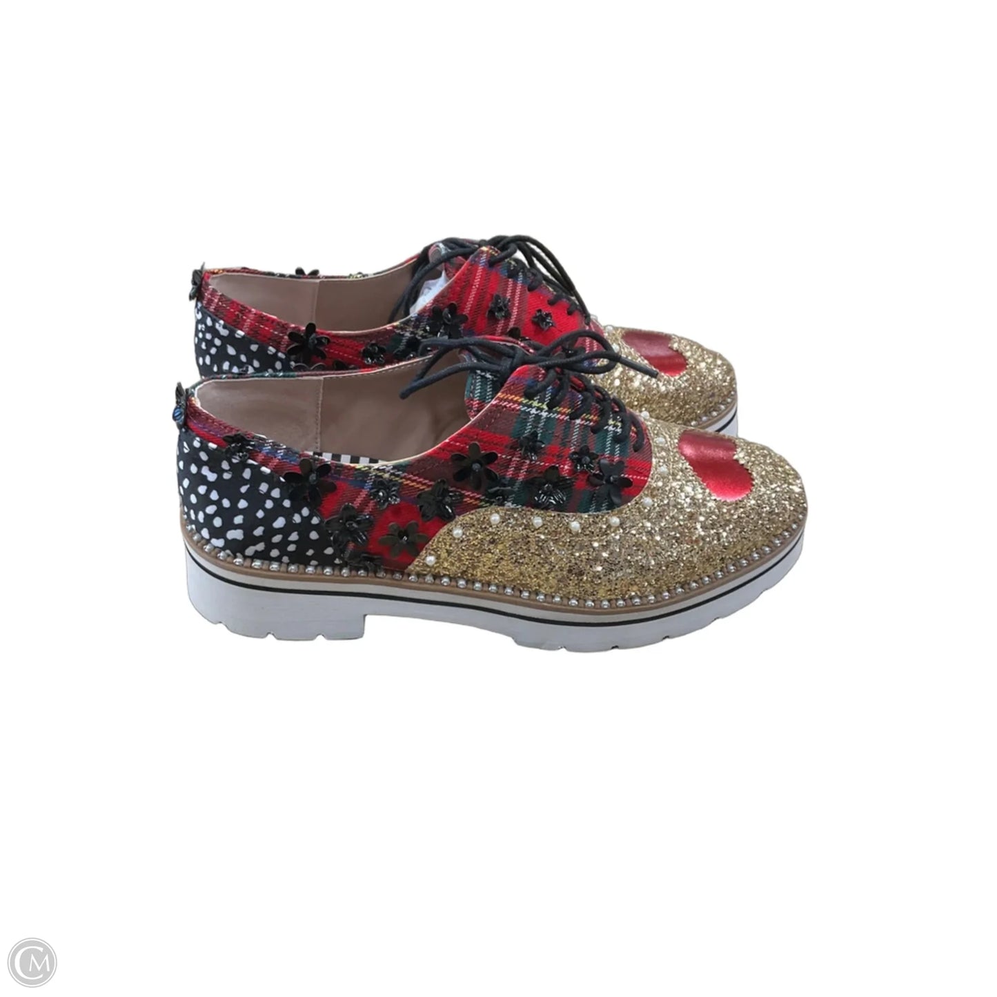 Shoes Flats By Betsey Johnson In Black & Gold, Size: 8