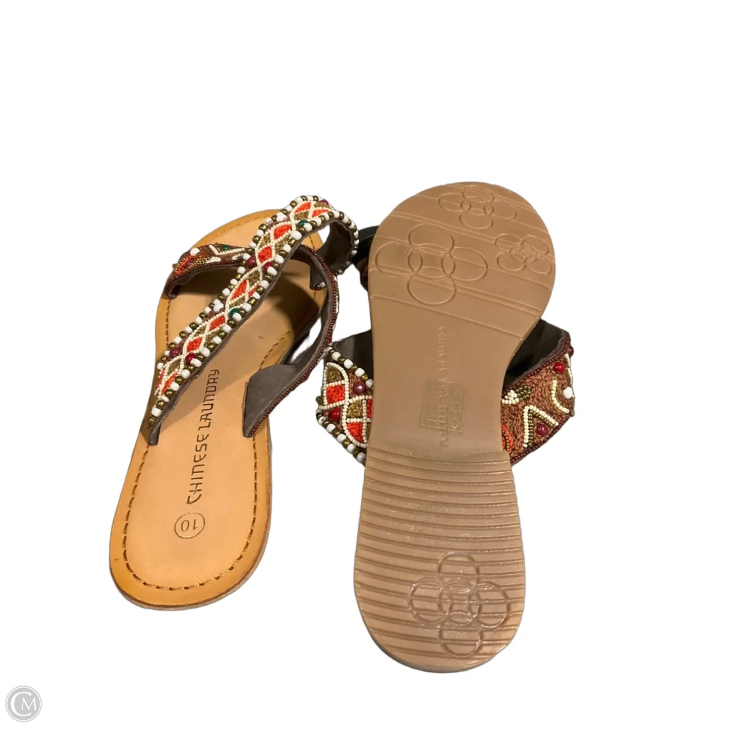 Sandals Flats By Chinese Laundry In Tan & White, Size: 10