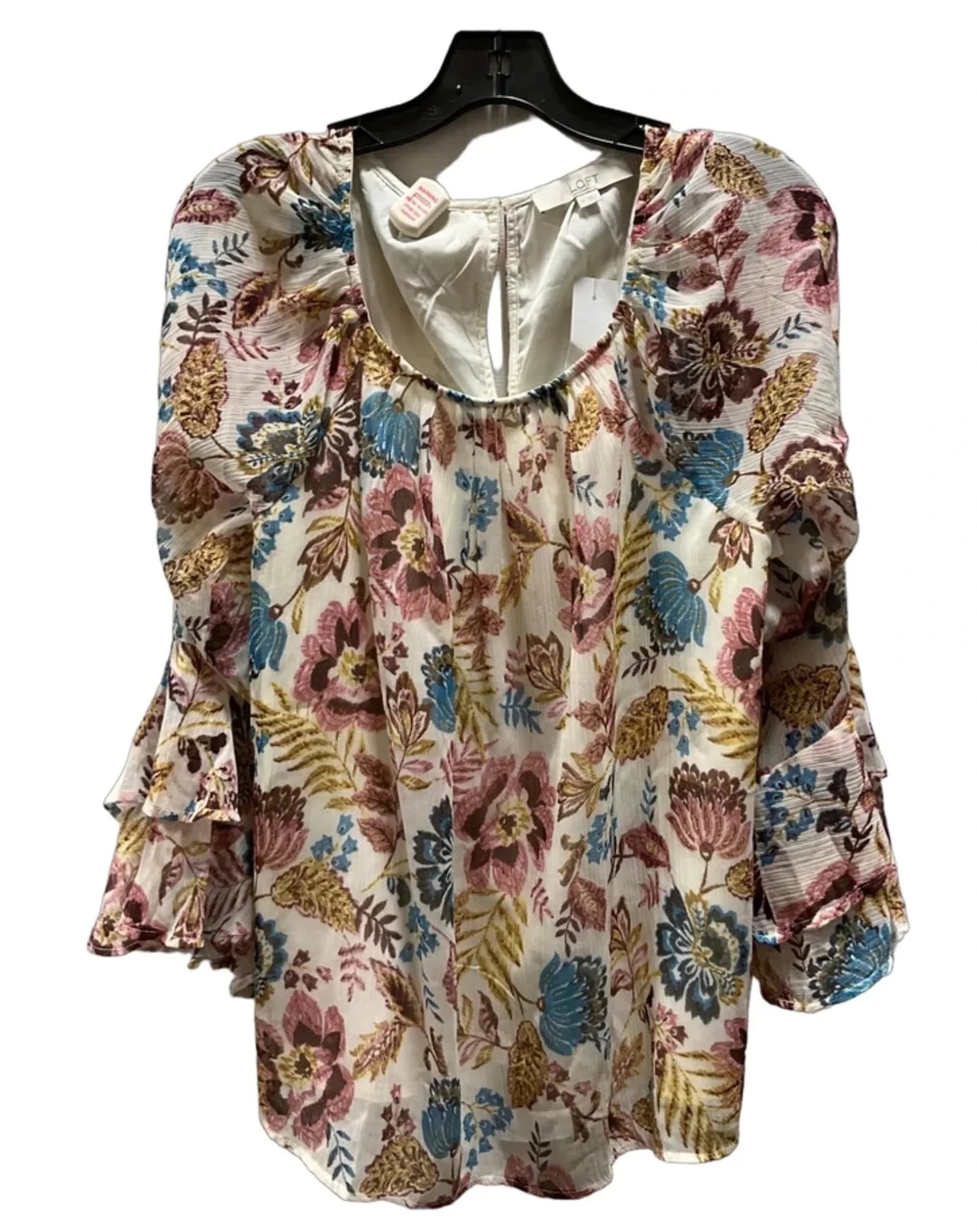 Top Long Sleeve Basic By Loft In Floral Print, Size: M