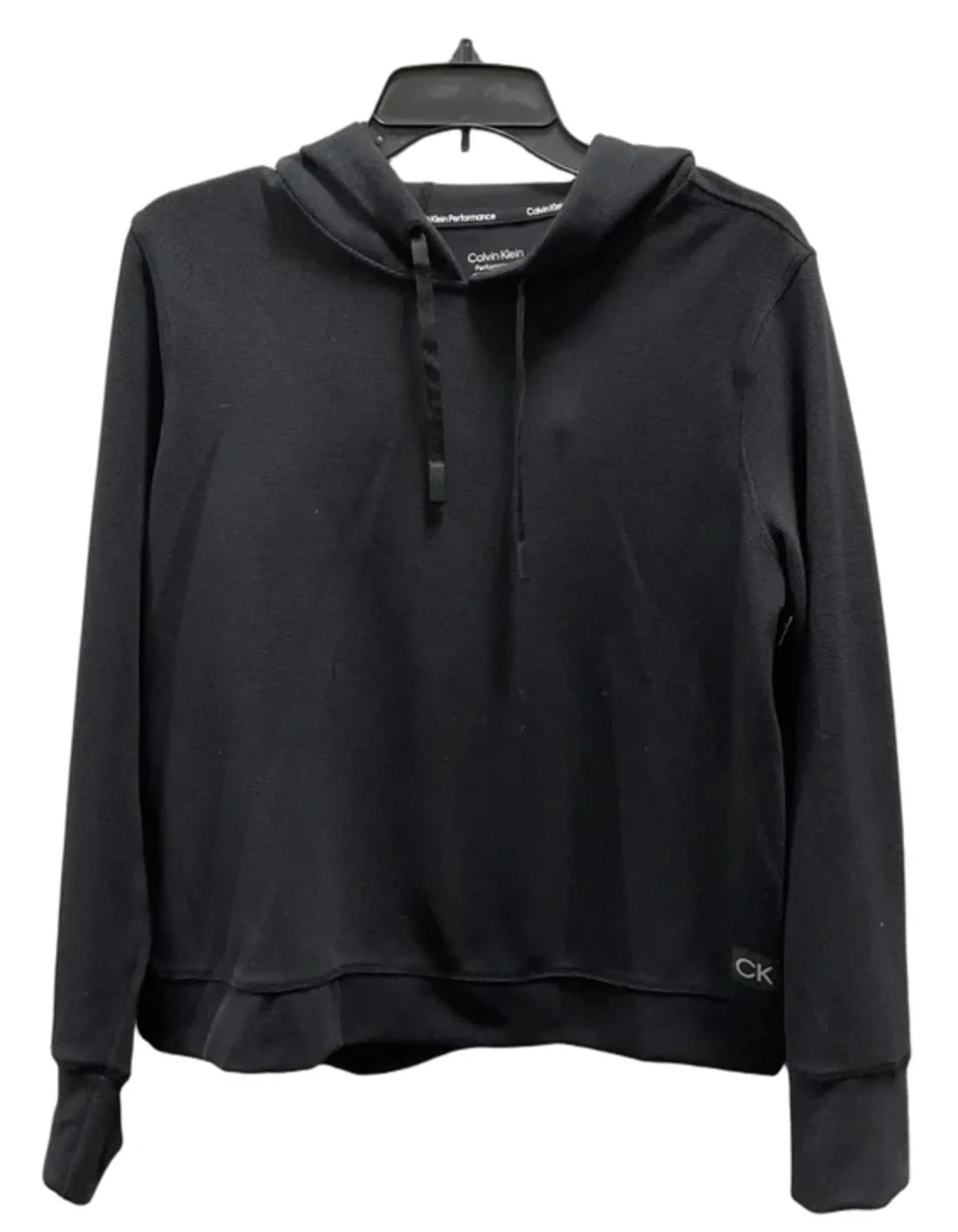 Athletic Top Long Sleeve Hoodie By Calvin Klein In Black, Size: L