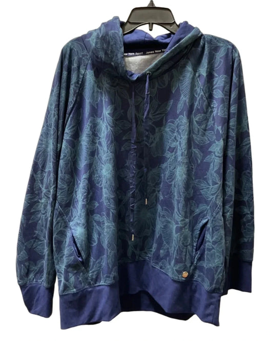 Athletic Top Long Sleeve Hoodie By Jones New York In Blue & Green, Size: 3x
