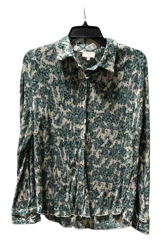 Blouse Long Sleeve By Gentle Fawn In Blue & Cream, Size: Xs