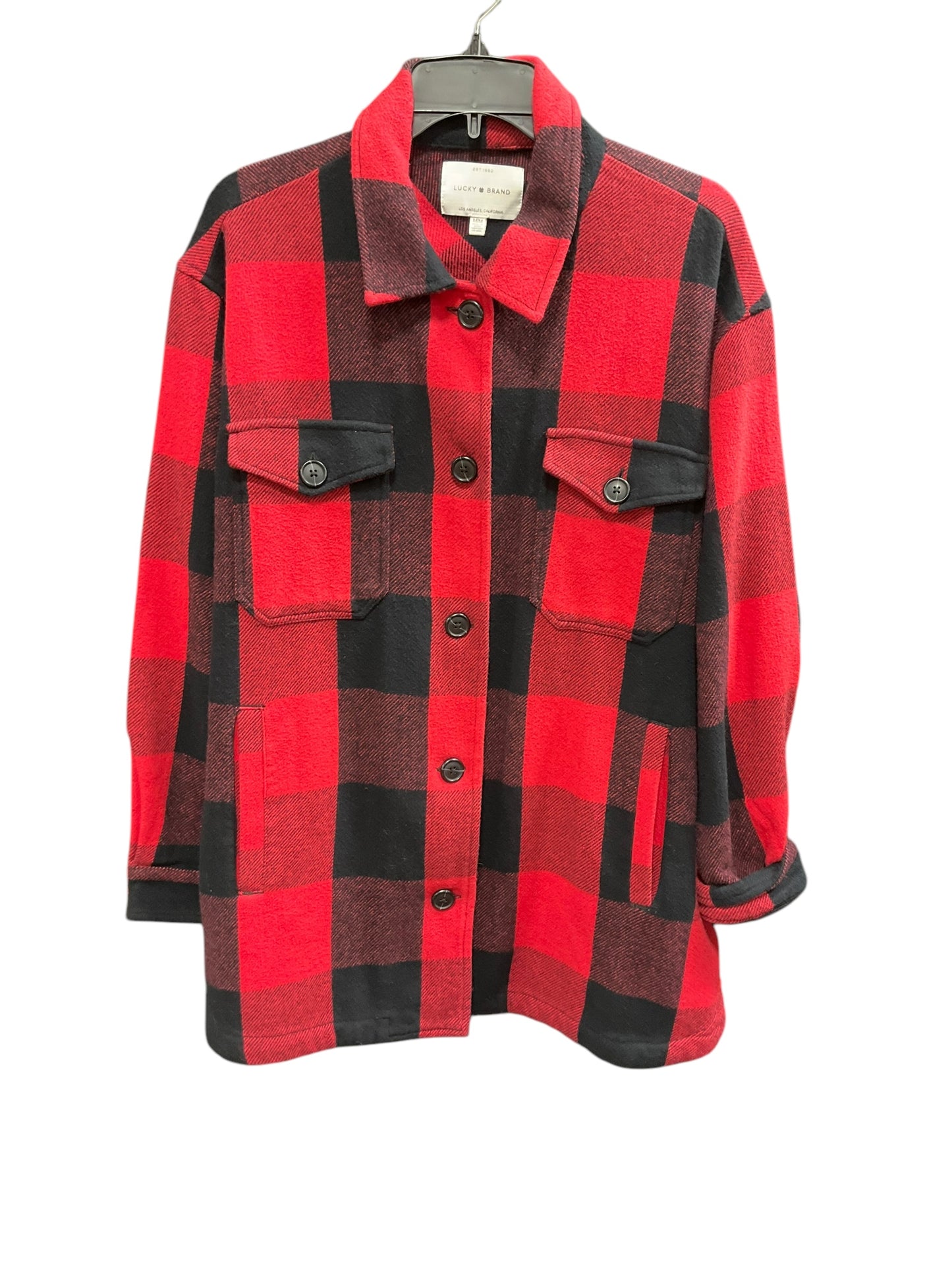 Jacket Shirt By Lucky Brand O In Red Black, Size: M