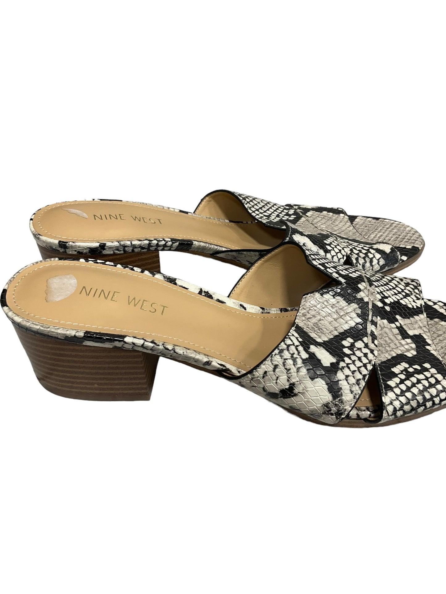 Snakeskin Print Sandals Heels Block Nine West, Size 9