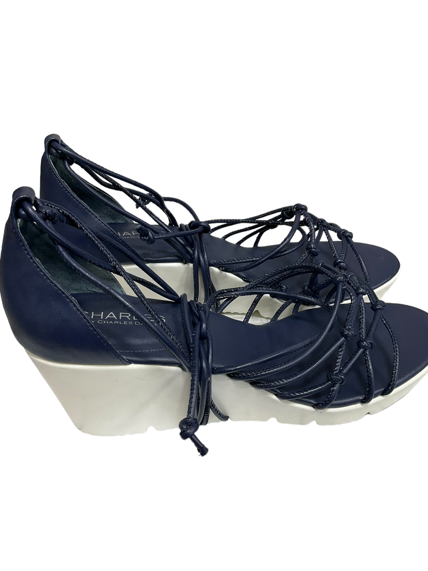 Navy Sandals Heels Wedge Charles By Charles David, Size 9.5