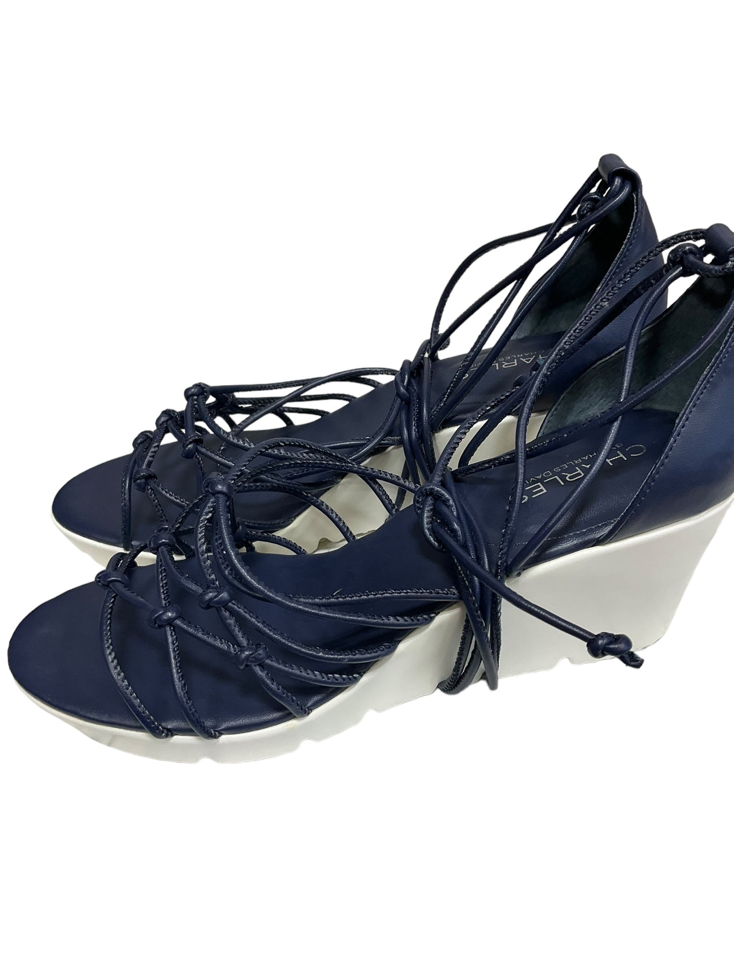 Navy Sandals Heels Wedge Charles By Charles David, Size 9.5